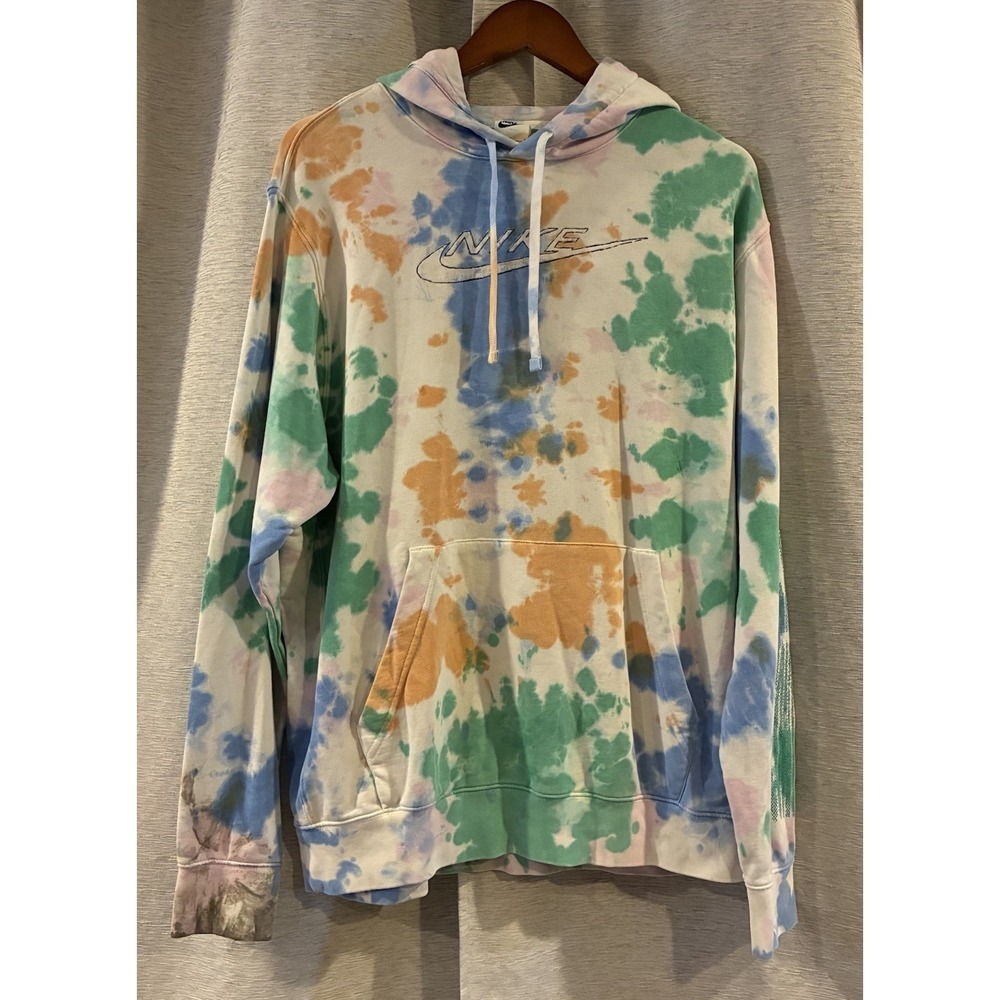 Nike Sportswear Club Fleece Men's Ice-Dye Pullover Hoodie Photo Blue Size L